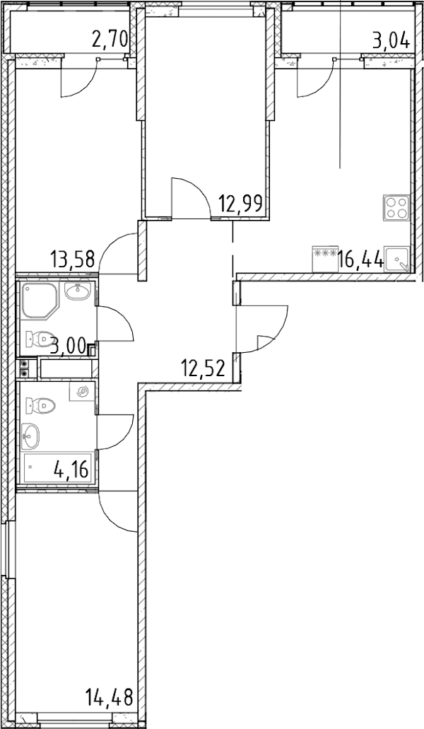 3-комнатная квартира 77.17 м², 19/23 эт., ЖК «Город Первых»